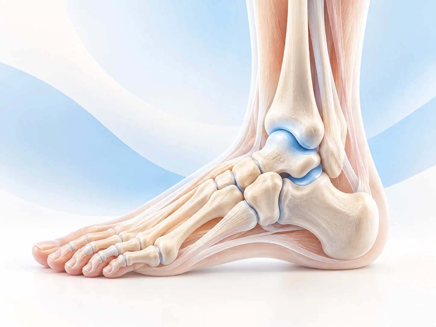 Illustration of the foot and ankle bones, seen from the side