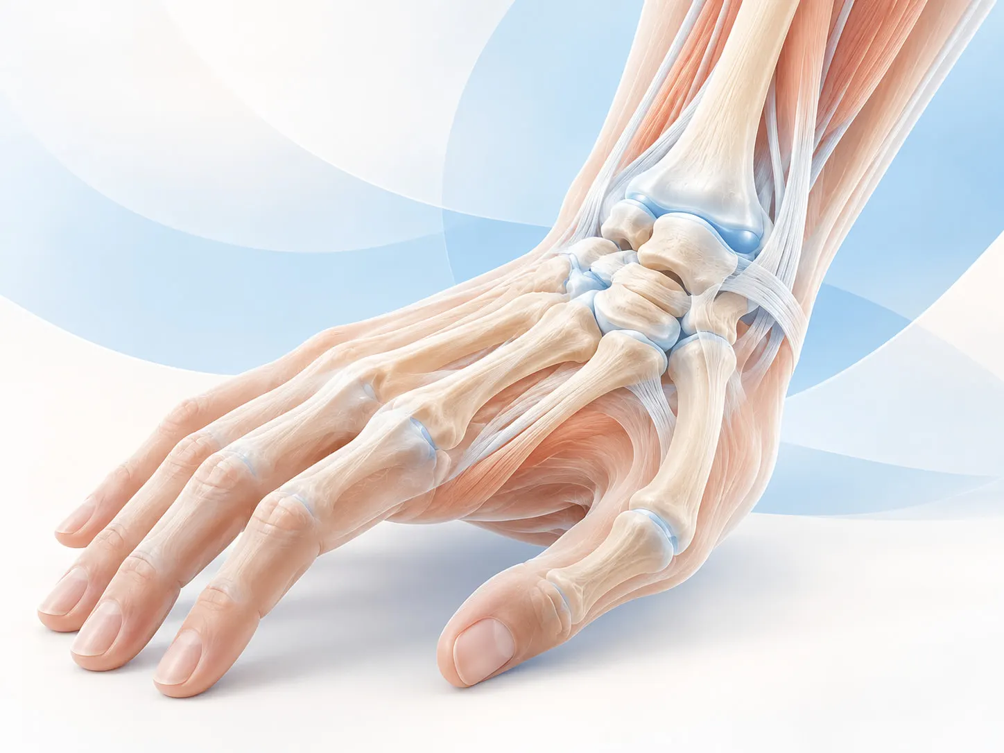 Illustration of the bones and joints of the hand and wrist